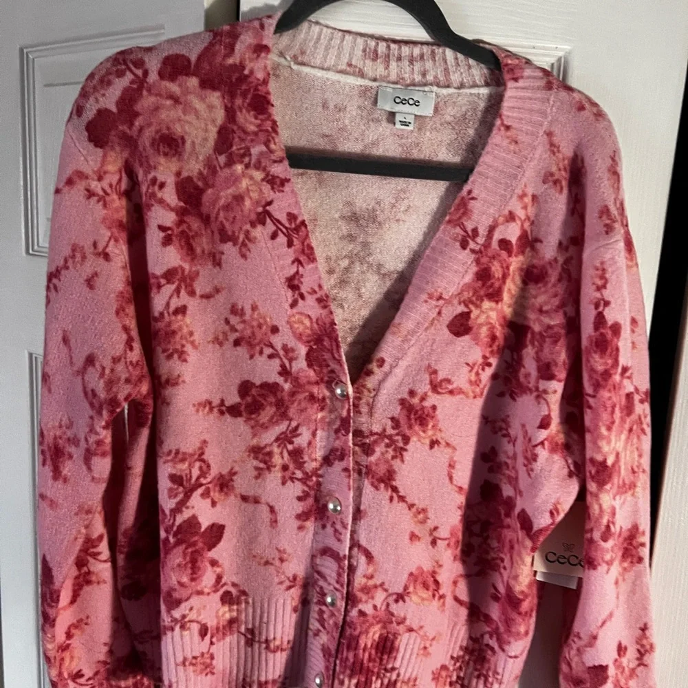 CeCe Women's Pink Floral Cardigan - Picture 5 of 15